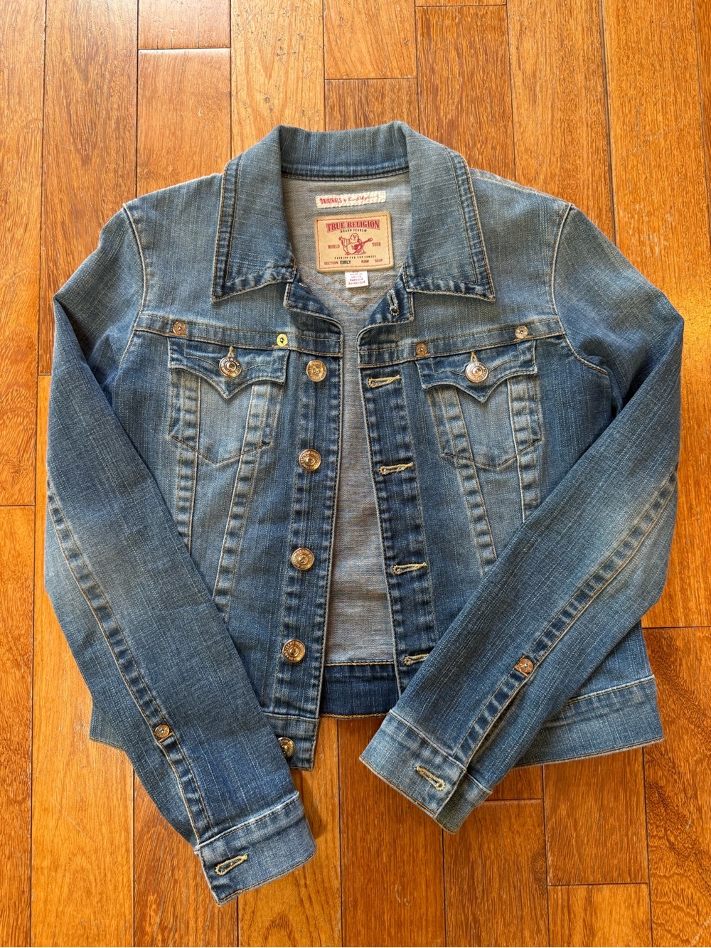 True Religion Emily Denim Jacket Women's Medium Vintage Wash Blue Jean Jacket
